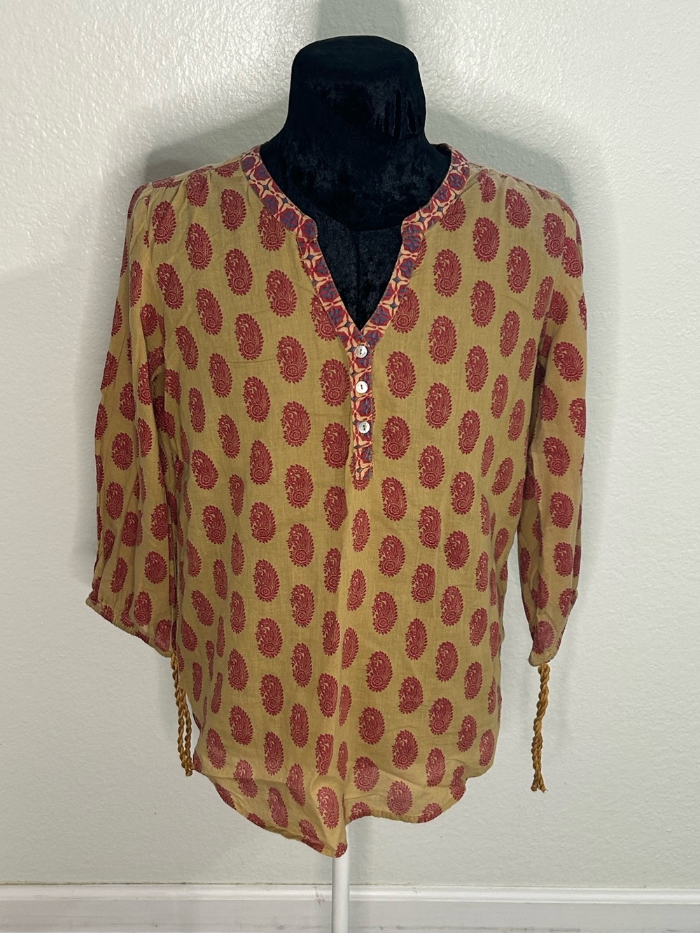 World Market Boho Paisley Cotton Peasant Blouse Size S/M